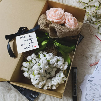 Handmade Crochet Gift Box – Rose & Gajray Set (Perfect for Special Occasions)