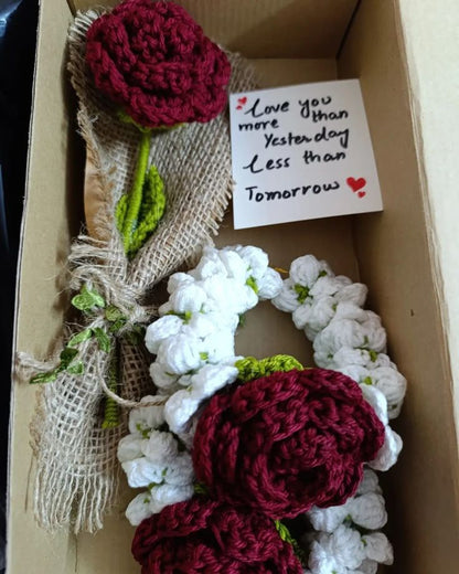 Handmade Crochet Gift Box – Rose & Gajray Set (Perfect for Special Occasions)
