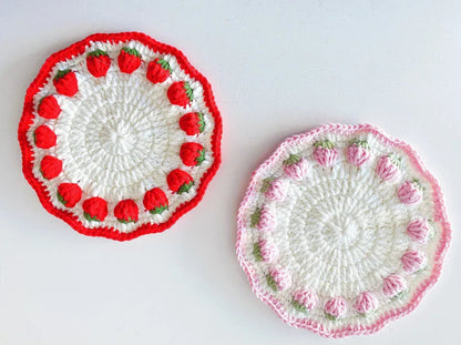 Crochet Strawberry Teacup, Glass, Pot Coaster / Mat | Handmade Crochet Coasters - Eazzy Store