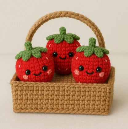 Strawberries Basket with 4 Strawberries for Home Decorations - Eazzy Store