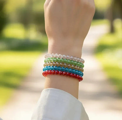 Bohemian Multicolor Artificial Crystal Elastic Bracelet For Women, Colorful Transparent Round Beads Crystal Beaded Bracelet - Eazzy Store