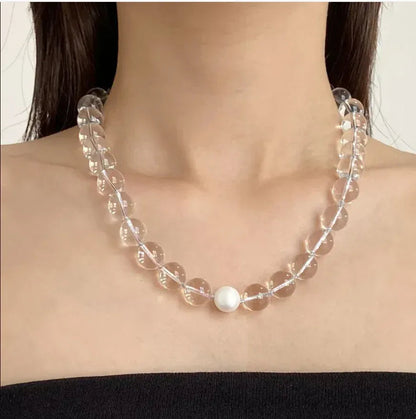 Summer Cool White Crystal Pearl Women's Necklace Transparent Round Beads Simple Clavicle Chain High-End Feelings Choker Necklaces - Eazzy Store