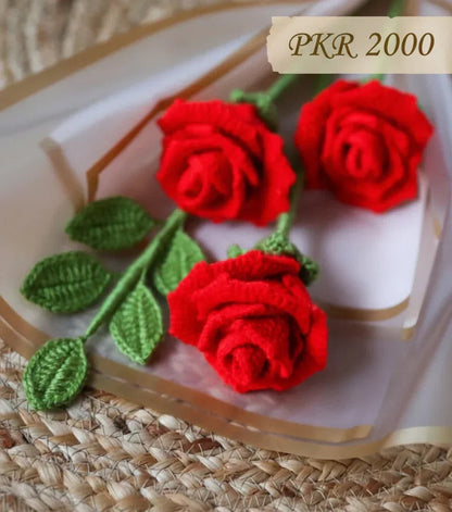 3 PCs Handcrafted Crochet Rose Bouquet - Eazzy Store