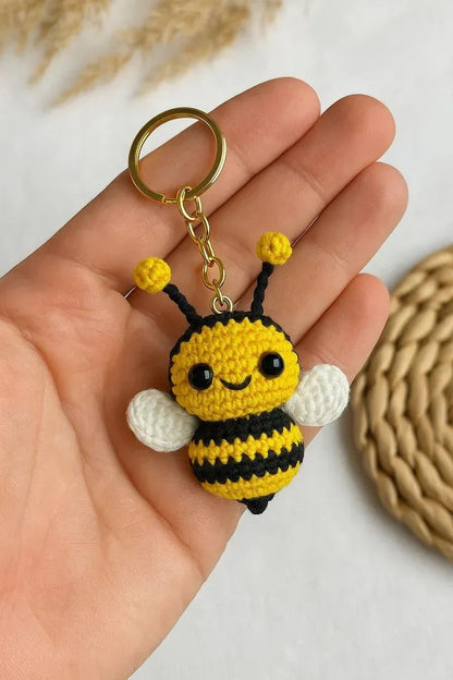 Handmade Crochet Bee Keychain – Cute, Colorful & Aesthetic Key Holder and Bag Charm - Eazzy Store