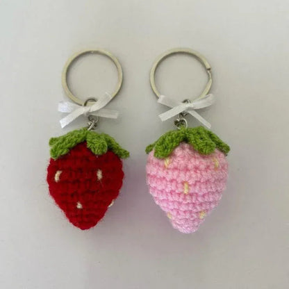 Handmade Crochet Strawberry Keychain – Cute & Colorful Key Holder and Bag Charm - Eazzy Store